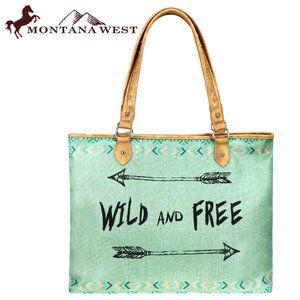 MONTANA WEST Wild & Free Arrow Print Large Canvas Western Southwest Tote Bag